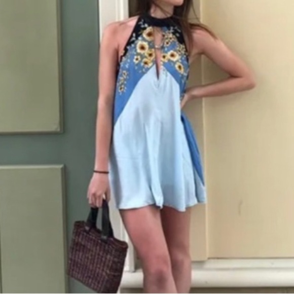 Free People beat of my heart sunflower boho halter keyhole tunic dress size S - Picture 2 of 3